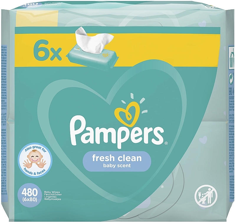 Baby Wet Wipes "Baby Fresh Clean", 6x80 pcs - Pampers — photo N2