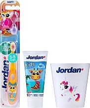 Fragrances, Perfumes, Cosmetics Giraffe Set, glass with unicorn - Jordan Kids (toothpaste/50ml + toothbrush/1pc + cup)