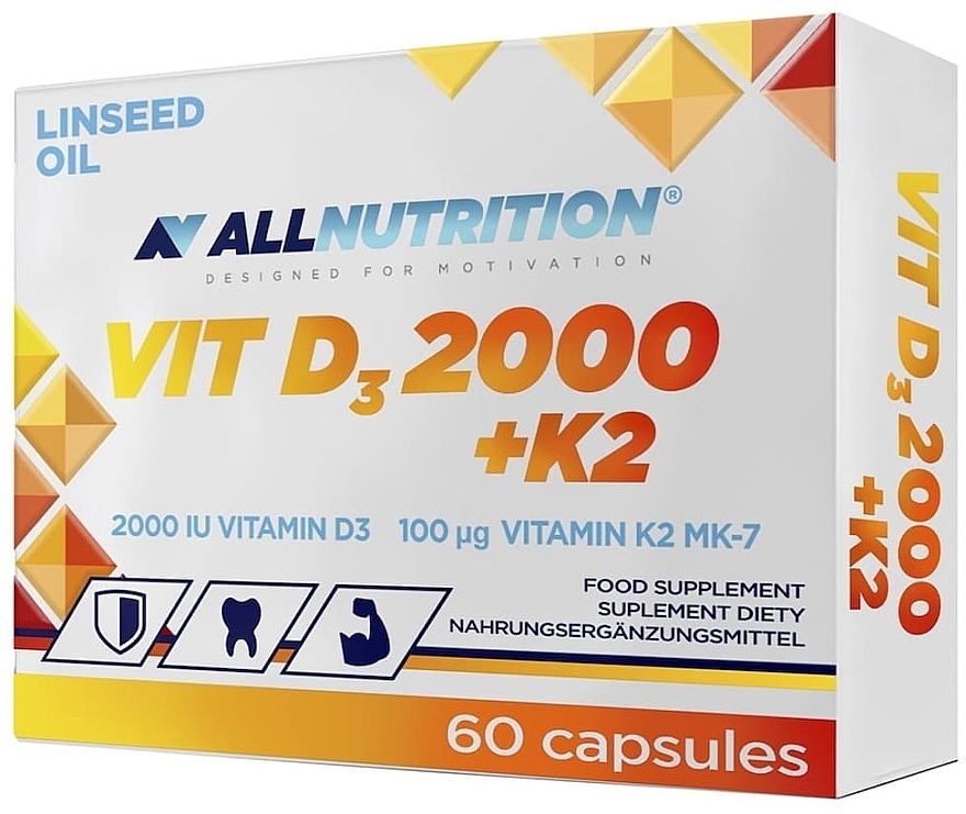 D3+K2 and Linseed Oil Dietary Supplement - Allnutrition Vit D3 2000 + K2 Linseed Oil — photo N1