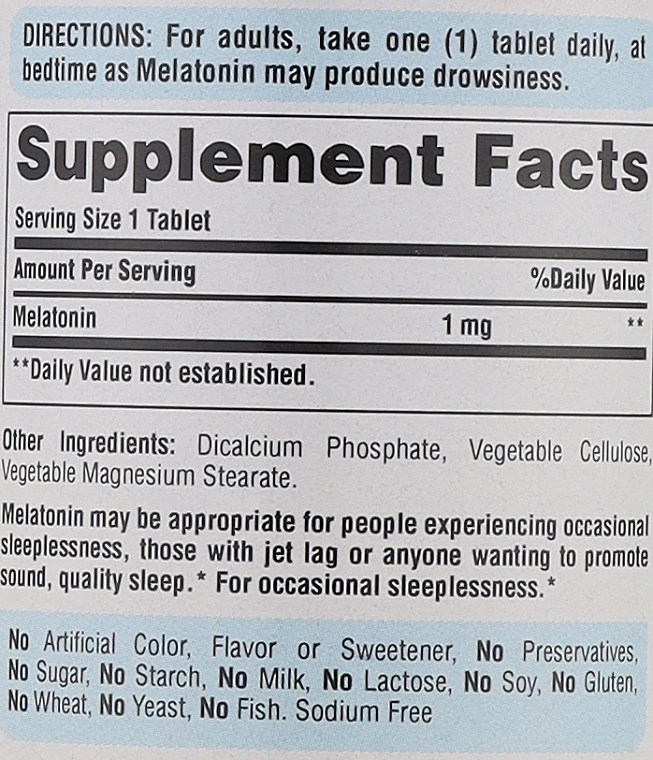 Melatonin Dietary Supplement, 1 mg - Puritan's Pride Melatonin — photo N4