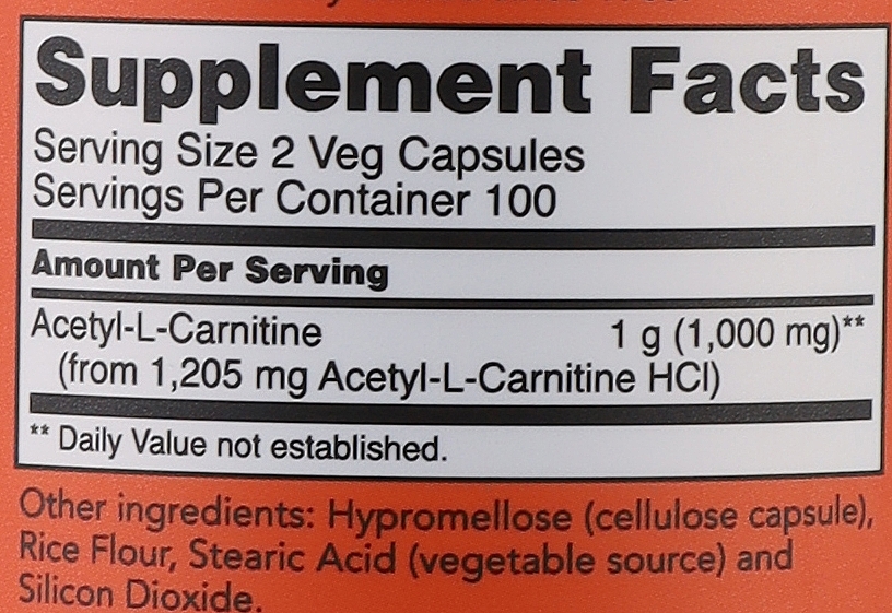 Food Supplement "Carnitine", capsules, 500mg - Now Foods Acetyl-L-Carnitine — photo N5