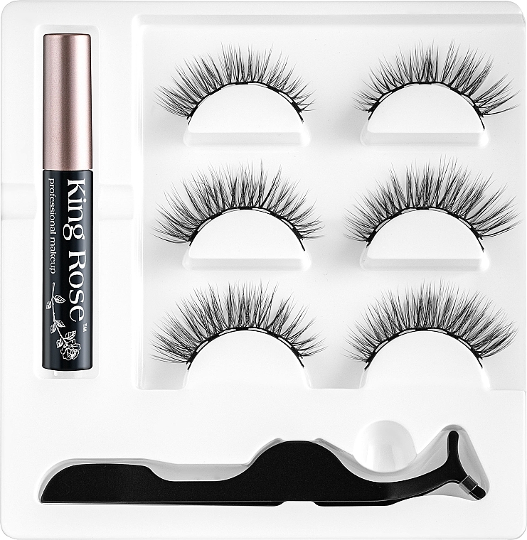 Magnetic Lash Set, 3 pairs of lashes & magnetic eyeliner, 2086 - King Rose — photo N1