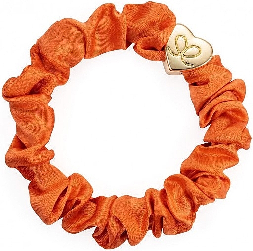 Silk Scrunchie, golden heart, orange - By Eloise London Gold Heart Silk Scrunchie Orange Peel — photo N2