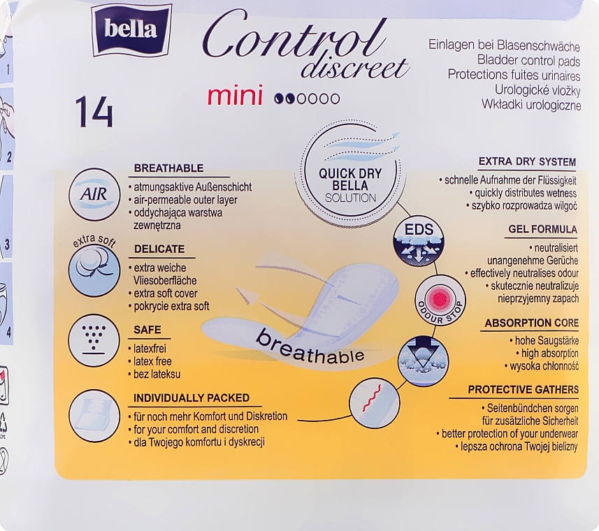 Women Bladder Control Pads, 14 pcs - Bella Control Discreet Mini Bladder Control Pads — photo N2