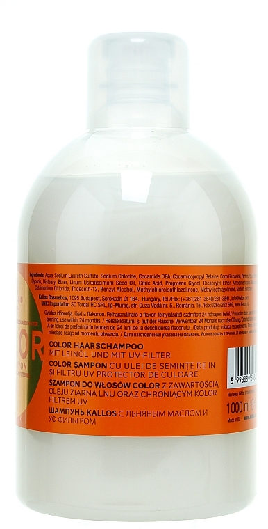 Colored & Dry Hair Shampoo - Kallos Cosmetics Color Shampoo With Linseed Oil  — photo N2