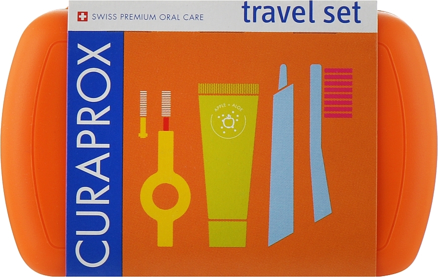 Oral Hygiene Travel Kit, orange - Curaprox Be You (tbr/1szt + paste/10ml + 2xbrush/1szt + acc + bag) — photo N5