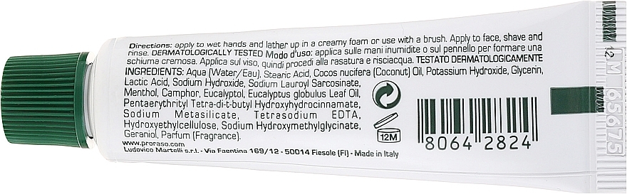 Eucalyptus and Menthol Shaving Cream - Proraso Green Line Refreshing Shaving Cream (mini size) — photo N4