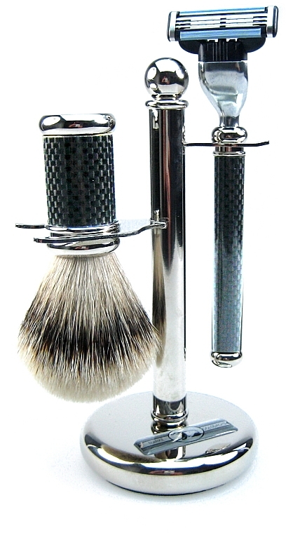 Shaving Set - Golddachs SilverTip Badger, Mach3 Chromed Black (sh/brush + razor + stand) — photo N3