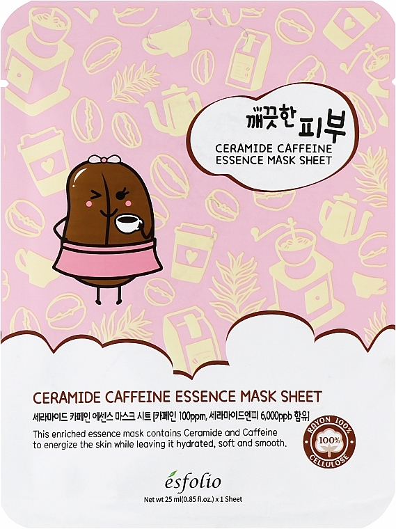 Ceramides & Caffeine Sheet Mask - Esfolio Pure Skin Ceramide Caffeine Essence Mask Sheet — photo N1