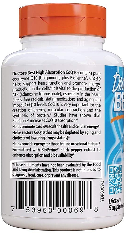 High Absorption Coenzyme Q10 with BioPerine, 100 mg, veg capsules - Doctor's Best — photo N3
