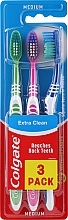 Toothbrush, medium, green + pink + blue - Colgate Extra Clean Medium — photo N1