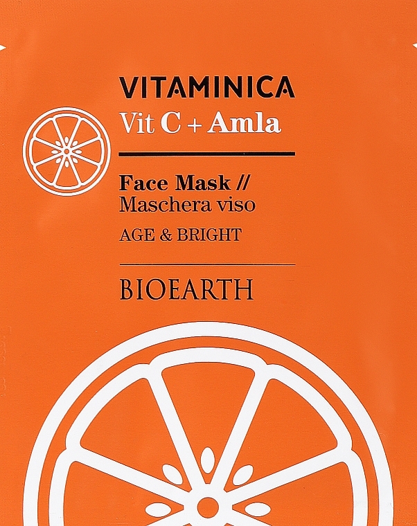 Antioxidant, Brightening & Toning Sheet Mask for All Skin Types - Bioearth Vitaminica Single Sheet Face Mask Vit С + Amla — photo N1
