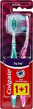 Zigzag Plus Medium Toothbrush, pink+green - Colgate Zig Zag Plus Medium — photo N1