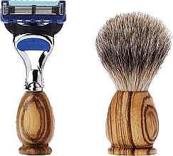 シェービング セット - Acca Kappa Shaving Set In Zebra Wood Travel Size (razor/1pc + brush/1pc)	 — photo N1