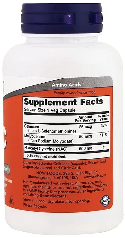 Dietary Supplement "NAC", 600mg - Now Foods NAC Veg Capsules — photo N2