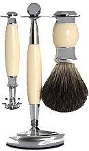 Shaving Set - Golddachs Pure Badger, Safety Razor Ivory Chrom (sh/brush + razor + stand) — photo N1