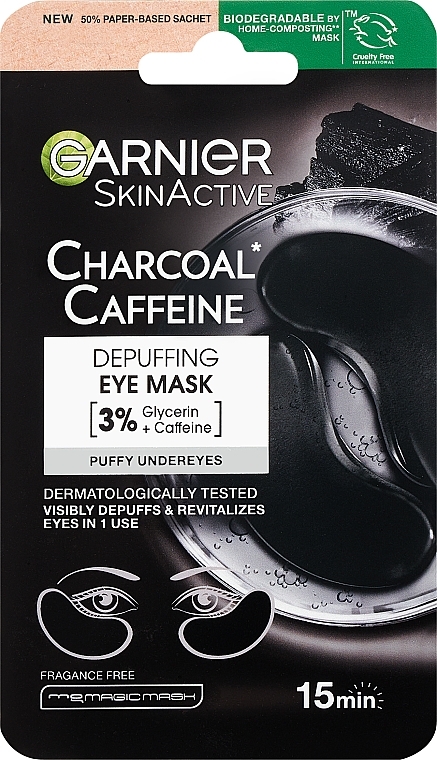 Soothing Eye Mask - Garnier SkinActive Charcoal Caffeine Depuffing Eye Mask — photo N1