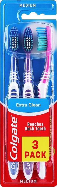 Toothbrush, medium, blue + purple + pink - Colgate Extra Clean Medium — photo N4
