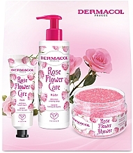 Set - Dermacol Rose Flower Care Set (h/cr/30ml + l/soap/250ml + b/scrub/200g) — photo N1