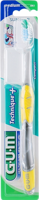 Technique+ Toothbrush, medium, yellow - G.U.M Medium Compact Toothbrush — photo N1