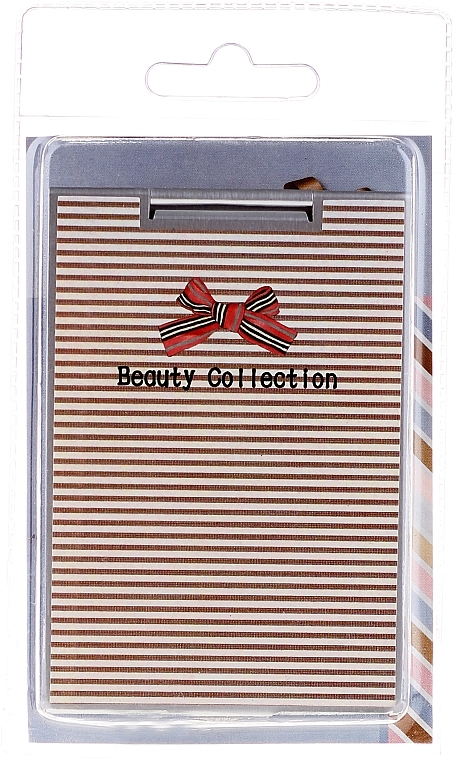 Cosmetic Mirror, 85581 "Kompakt Prostok Metal", beige striped - Top Choice — photo N1