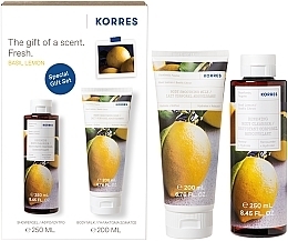 Fragrances, Perfumes, Cosmetics Set - Korres Basil Lemon Gift Set (sh/gel/250ml + b/milk/200ml)