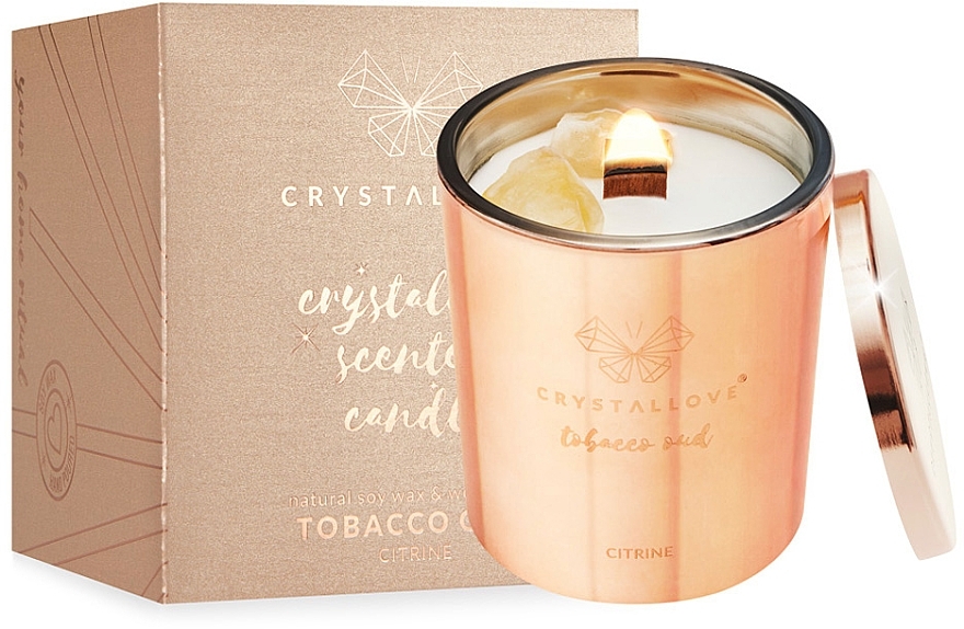 Citrine, Tobacco & Oud Soy Candle - Crystallove Soy Candle with Citrine Tobacco Oud — photo N1