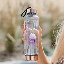 Glass Holographic Water Bottle with Amethyst, 650 ml - Crystallove Hexagon Hologram Amethyst Bottle — photo N2