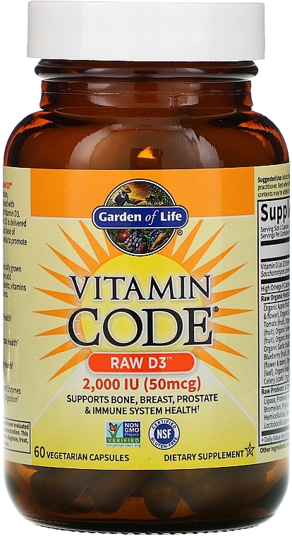 Food Supplement - Garden of Life Vitamin Code Raw D3, 50 mcg — photo N2