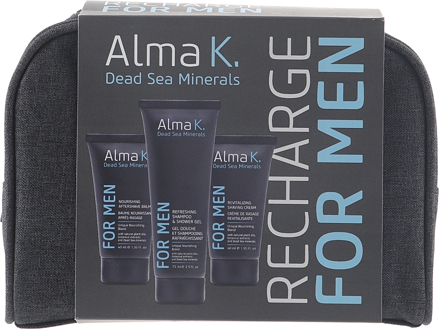 Travel Set for Men - Alma K. Recharge Travel Kit For Men (sh/gel/75ml + ash/balm/40ml + sh/balm/40ml bag) — photo N1