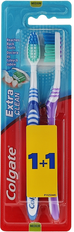 Toothbrush "Extra Clean", Medium, blue+purple - Colgate Extra Clean Medium — photo N1