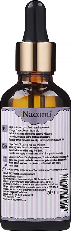 Grape Seed Face & Body Oil with Dropper - Nacomi Grape Seed Oil — photo N2
