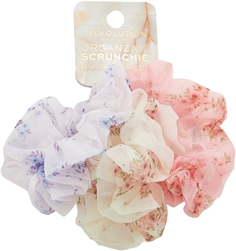 Hair Tie Set, 3 pcs - Revolution Haircare Floral Organza Scrunchie — photo N1