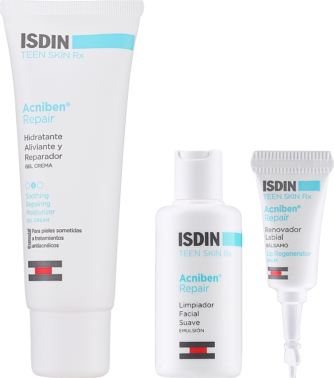 Set - Isdin Acniben Repair (lip/balm/2ml + gel/cr/40ml + cl/emulsion/15ml) — photo N2