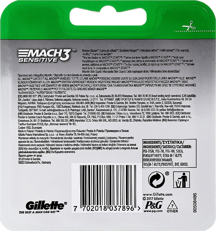 Shaving Razor Refills, 4 pcs. - Gillette Mach3 Sensitive — photo N2