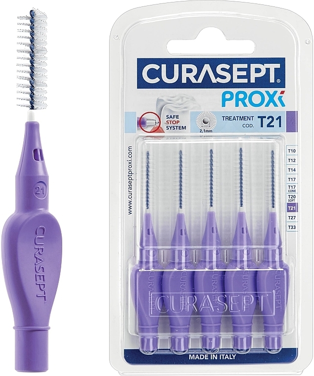Interdental Brushes 2.1 mm, 5 pcs, purple - Curaprox Curasept Proxi Treatment T21 Purple — photo N3