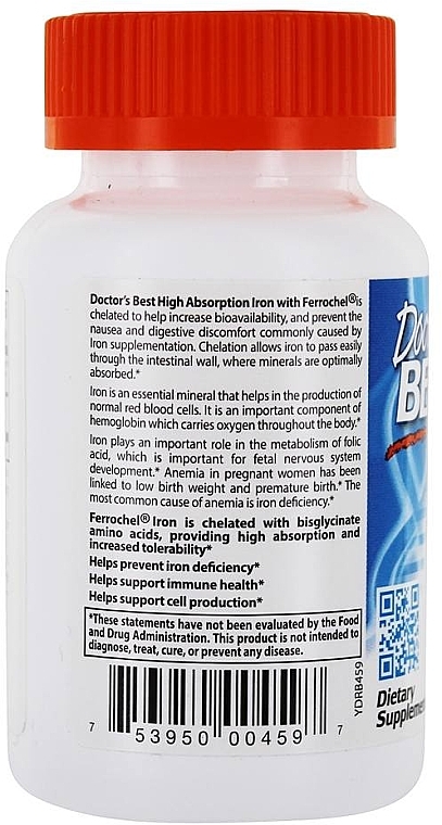 High Absorption Iron with Ferrochel, 27mg, tablets - Doctor's Best — photo N3