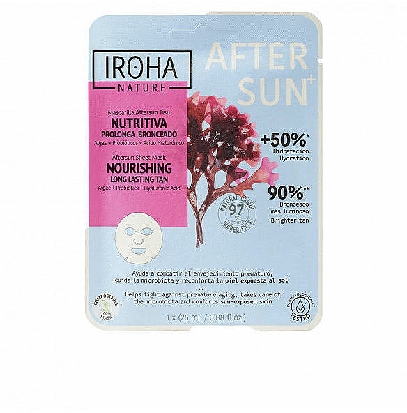 Seaweed, Probiotic & Hyaluronic Acid Face Mask - Iroha Nature Nourishing Long Lasting Tan After Sun Sheet Mask — photo N2