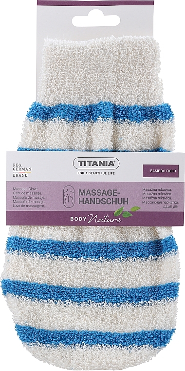 Two-Tone Massage Mitt, white with dark blue stripes - Titania — photo N1