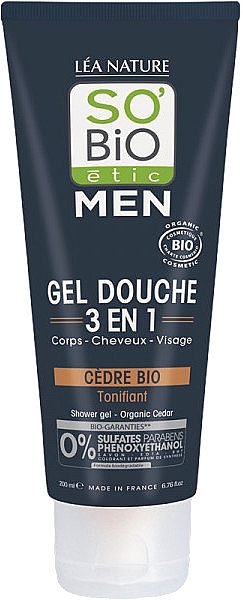 Organic Cedar Shower Gel & Shampoo 3in1 - So'Bio Etic Men Shower Gel Organic Cedar — photo N3