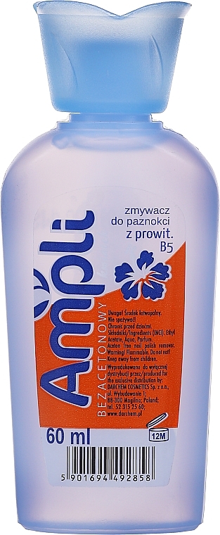 Acetone-Free Nail Polish Remover, light blue bottle - Ampli — photo N1