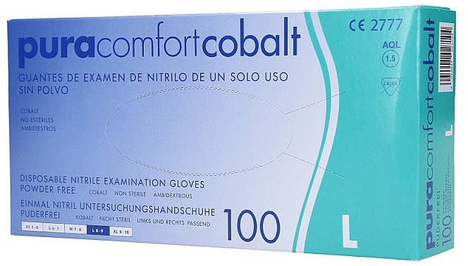 Disposable Nitrile Gloves, cobalt, size L, 100 pcs - Ampri Pura Comfort — photo N1