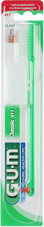 Classic 411 Toothbrush, soft, green - G.U.M Soft Regular Toothbrush — photo N1