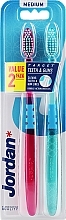 Toothbrush, medium hard, turquoise with scales + pink - Jordan Target Teeth Toothbrush — photo N1