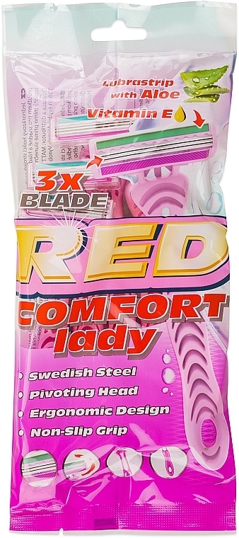 Disposable Razor for Women, 5 pcs - Mattes Red Comfort Lady — photo N1