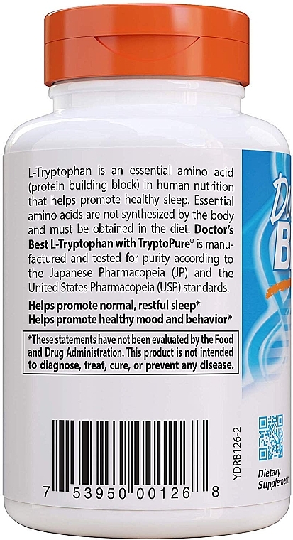 L-Tryptophan Amino Acid with TryptoPure, 500 mg, capsules - Doctor's Best — photo N3