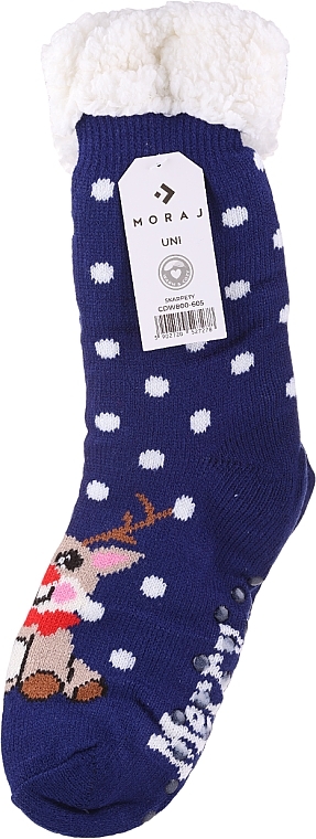 Warm Christmas Socks, CDW800-605, blue with white polka dots - Moraj — photo N1