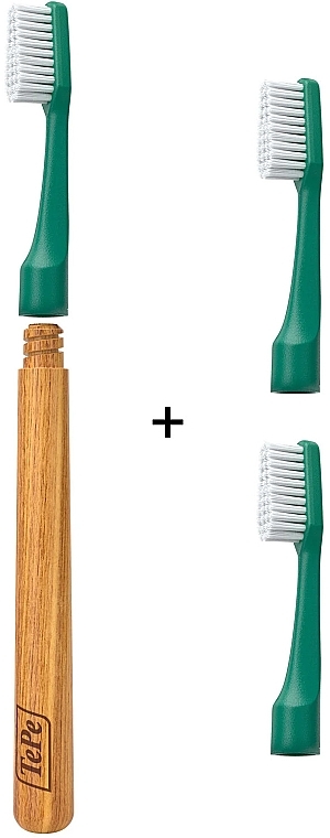 Eco-Toothbrush with Wooden Handle & Three Heads, green - TePe Choice Soft Toothbrush — photo N4