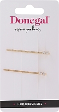 Hair Pins FA-5692, 2 pcs, golden with small crystals - Donegal — photo N1