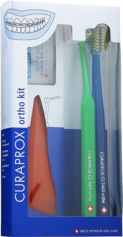 Set, variant 2 - Curaprox Ortho Kit (brush/1pcs + brushes 07,14,18/3pcs + UHS/1pcs + orthod/wax/1pcs + box) — photo N2